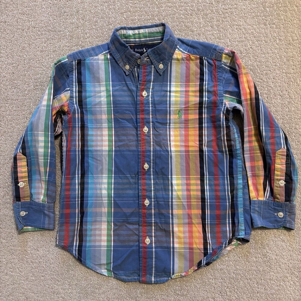 RALPH LAUREN Boys 4T COLORFUL Easter Plaid Button Down Shirt Preppy Classic Sz 4